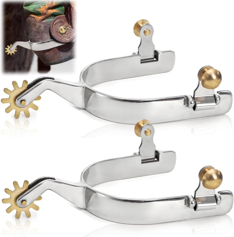 Acshio 2 Pack Horse Spurs, Stainless Steel Stylish Boot Spurs with Gear Copper Rowels, Western Cowboy Equestrian Men Women Spur Horse Riding Accessories for Trail Riding, Horse Tack - Image 1